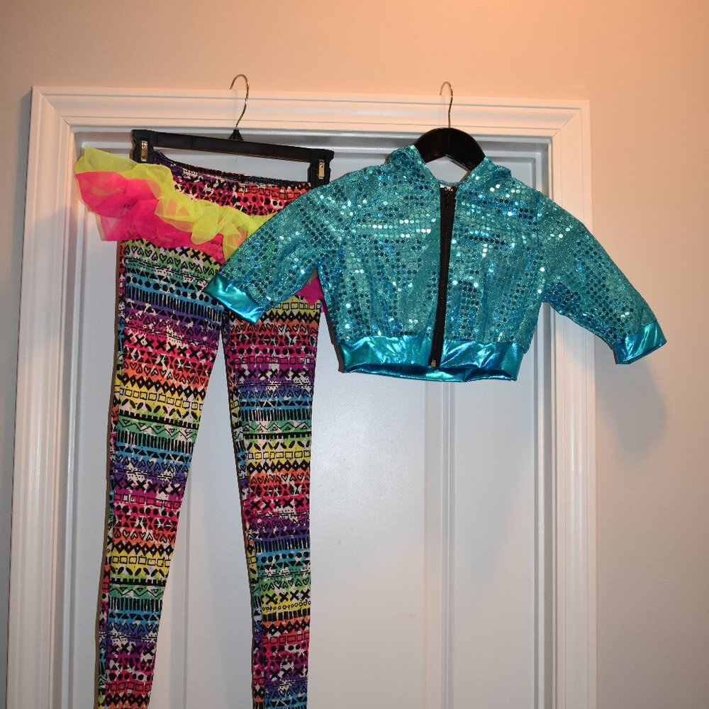 Weissman Jazz Dance Costume - Teal Jacket with Bright Colored Tutu Bottoms